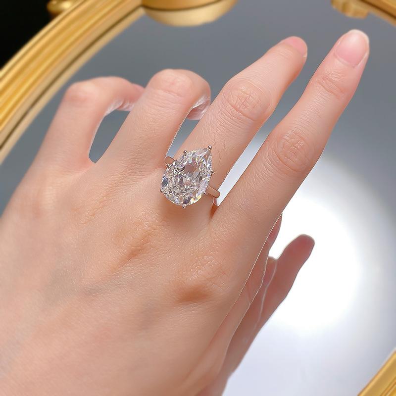 NO.033 S920ng silver Pear Ice Flower Cut Pear Ring 12*18mm 8A Cubic Zirconia Ring fashion jewelry accessory woman girl promise ring Springtok