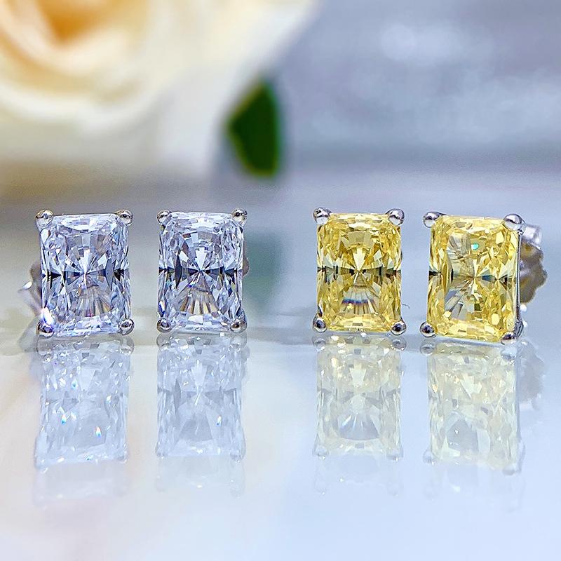 NO.182 S925 Sterling Silver Ice Flower Cut Rectangular Stud Earrings 1 cart 5*7MM 8A Cubic Zirconia Stud Earrings Glittering daily life Earrings Springtok