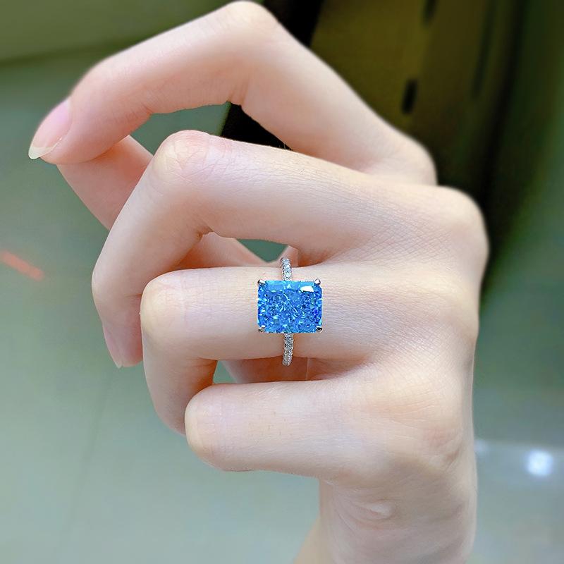 NO.022 S925 Sterling Silver Ice Flower Cut Square Ring 8*10mm 8A Cubic Zirconia Ring fashion jewelry accessory woman girl promise ring Springtok