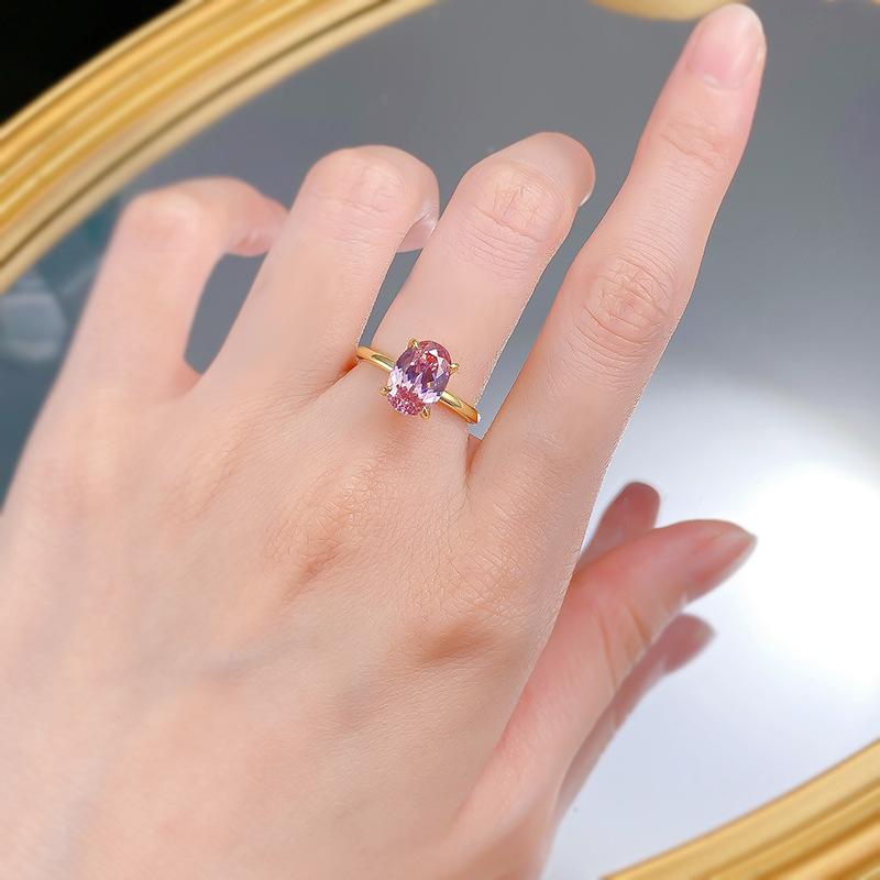 NO.043 S925 Sterling Silver Golden-Plated Oval Ring 7 * 10mm 6A Cubic Zirconia Ring fashion jewelry accessory woman girl promise ring Springtok