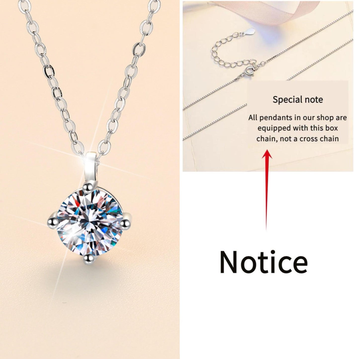 NO.193 S925 Sterling Silver round Four-Claw Necklace Synthetic Moissanite Necklace Birthday Gift Minimalist Pendant Necklace Springtok