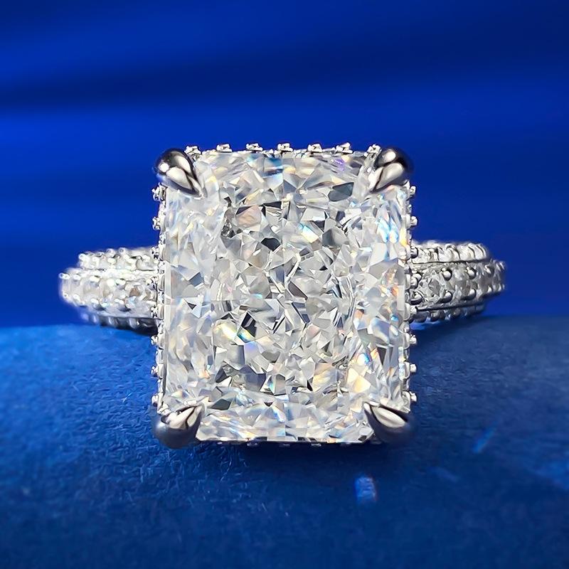 NO.016 S925 Sterling Silver Ice Flower Cut High Carbon Ring 10*12 8A Cubic Zirconia Ring fashion jewelry accessory woman girl promise ring Springtok