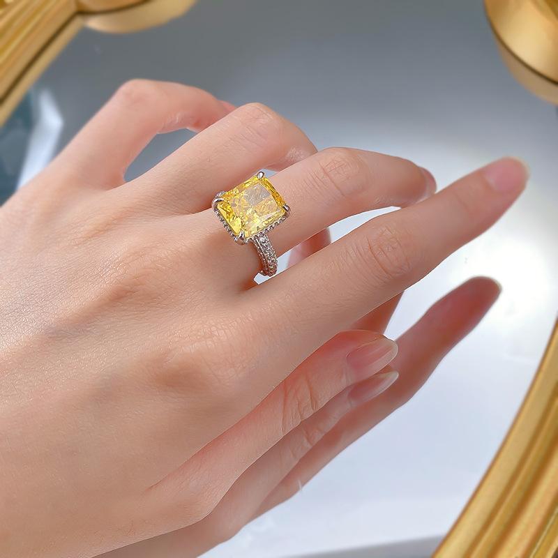 NO.016 S925 Sterling Silver Ice Flower Cut High Carbon Ring 10*12 8A Cubic Zirconia Ring fashion jewelry accessory woman girl promise ring Springtok