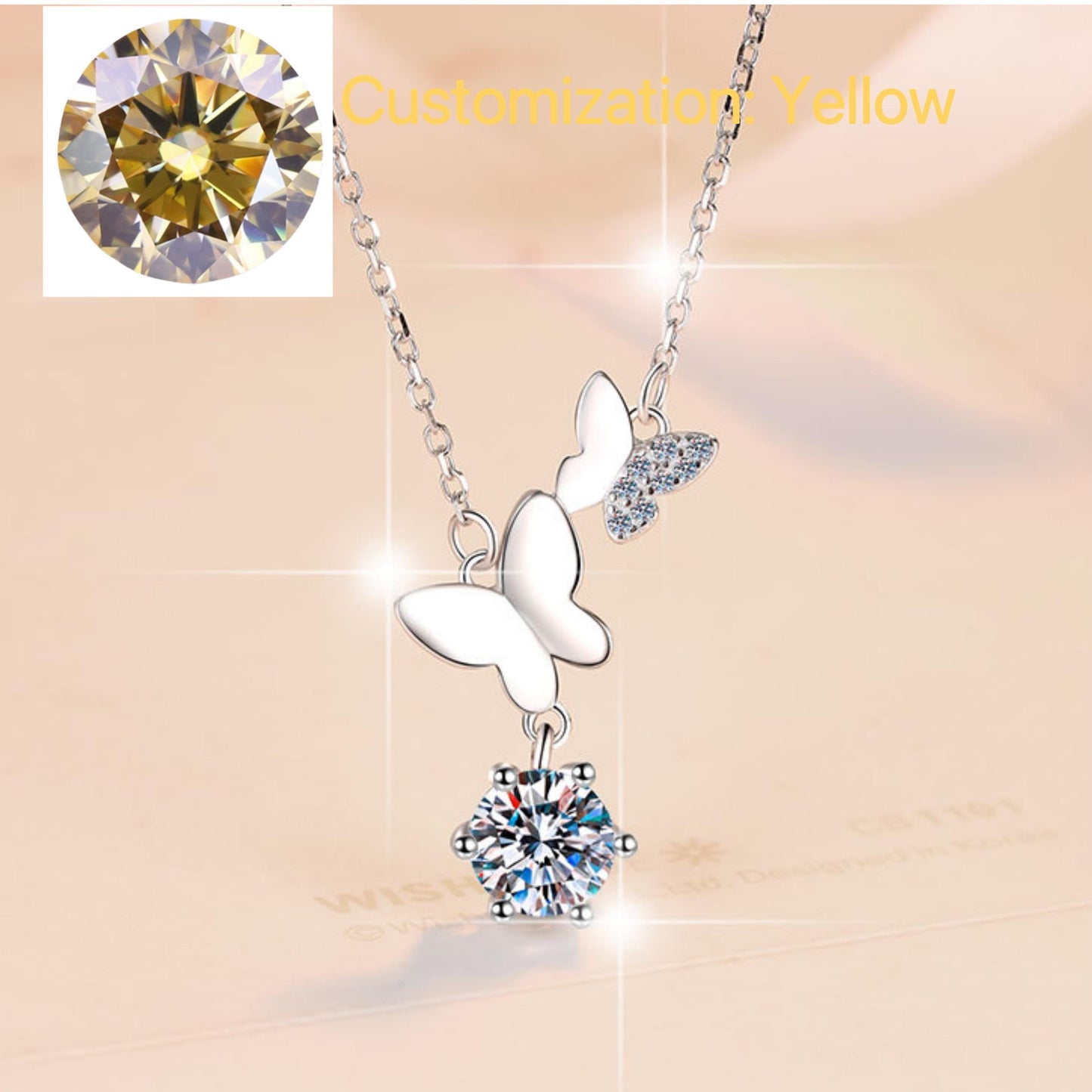 NO.199 S925 Sterling Silver Butterfly Necklace Synthetic Moissanite Necklace Birthday Gift Minimalist Pendant Necklace Springtok