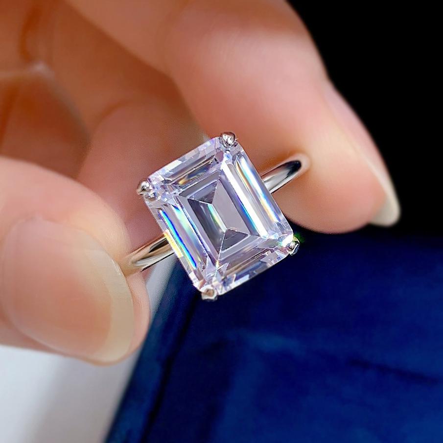 NO.064 S925 Sterling Silver Grandma Cut Rock Sugar Ring 8*10mm 6A Cubic Zirconia Ring fashion jewelry accessory woman girl promise ring Springtok
