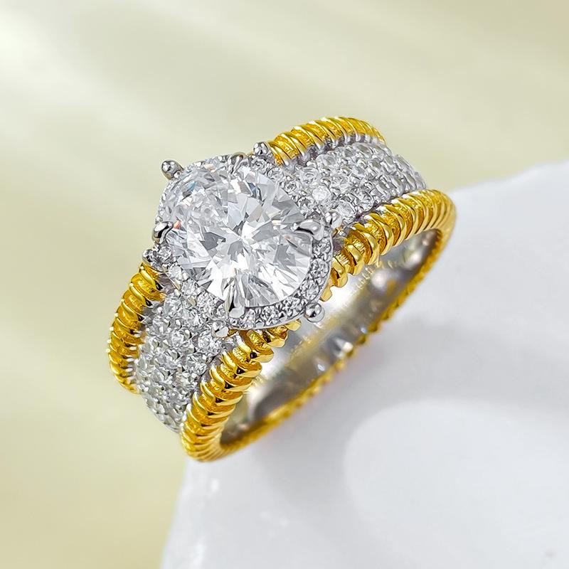 NO.059 S925 Silver Wind Band Oval Cut Ring 6 * 8mm 6A Cubic Zirconia Ring fashion jewelry accessory woman girl promise ring Springtok