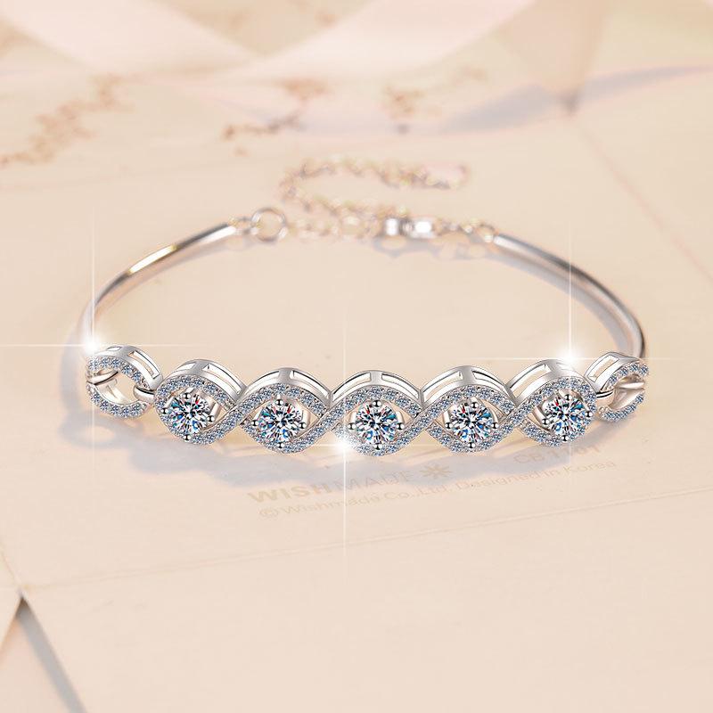 NO.210 S925 Sterling Silver Five Stars Bracelet Synthetic Moissanite Bracelet