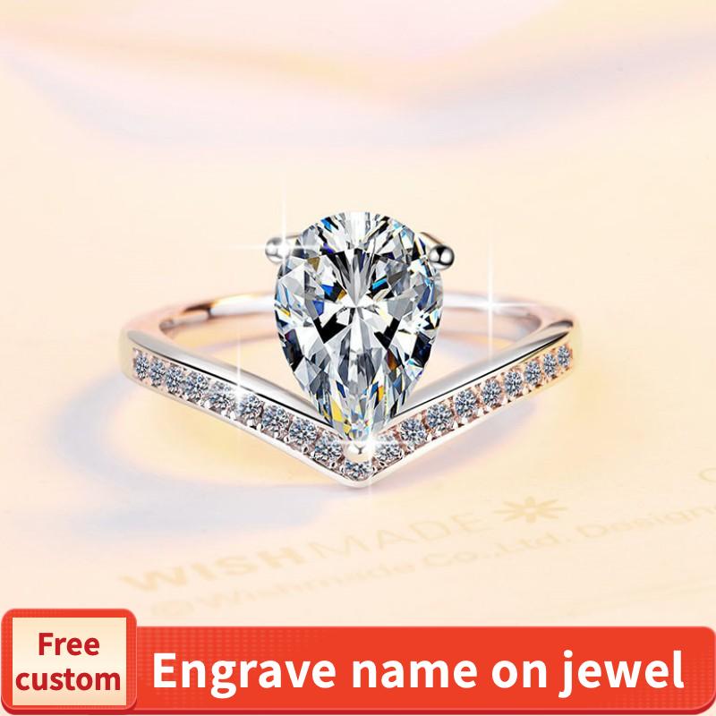 NO.137 S925 Sterling Silver Pear-shaped Crown Ring Synthetic Moissanite Ring fashion jewelry accessory woman girl promise ring Springtok