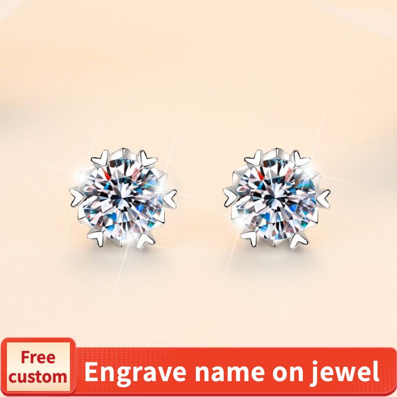 NO.160 S925 Sterling Silver High Grade Synthetic Moissanite Certified Snowflake Ear Stud E Cut VVS1 Clarity D Color Glittering Daily Life Earring