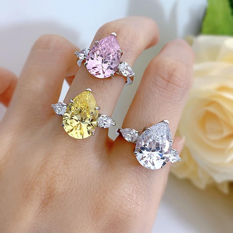 S925 Sterling Silver Water Drop Pear Shape 10*14 mm 8A Cubic Zirconia Ring-136(45%)