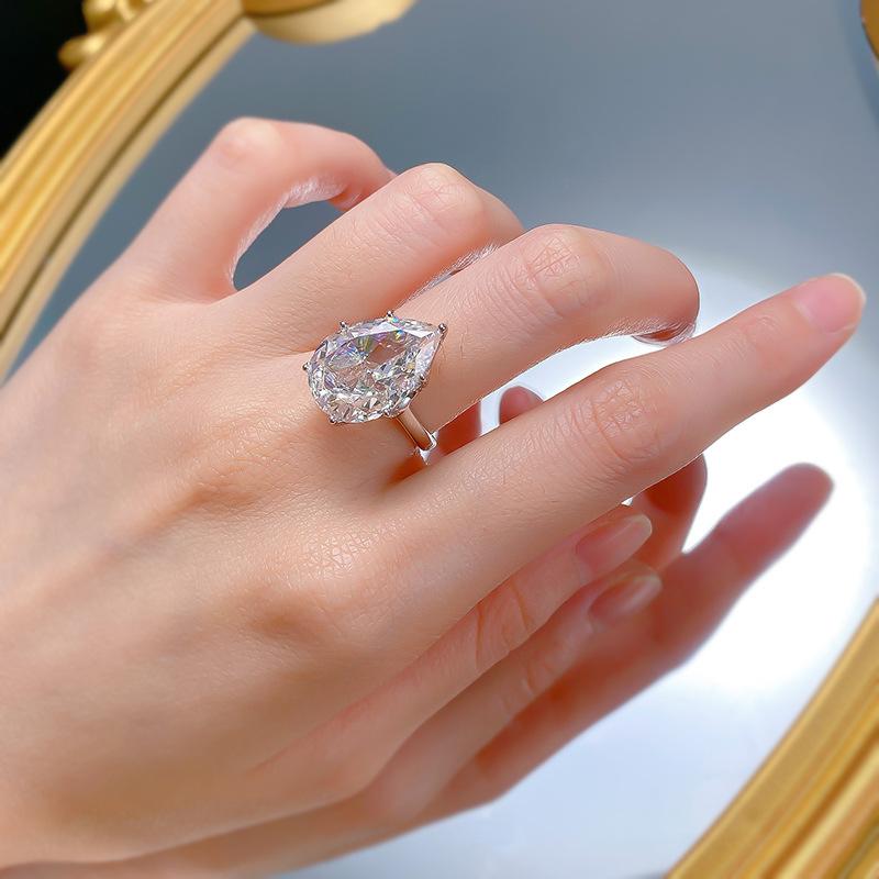 NO.033 S920ng silver Pear Ice Flower Cut Pear Ring 12*18mm 8A Cubic Zirconia Ring fashion jewelry accessory woman girl promise ring Springtok