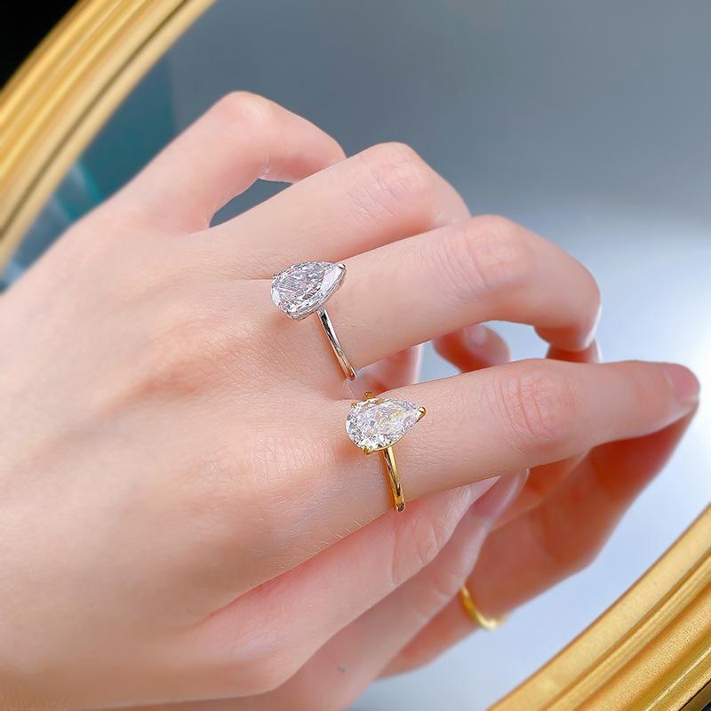 NO.005 S925 Silver Pear Ice Flower Cut Water Drop Ring 7*11 8A Cubic Zirconia Ring fashion jewelry accessory woman girl promise ring Springtok