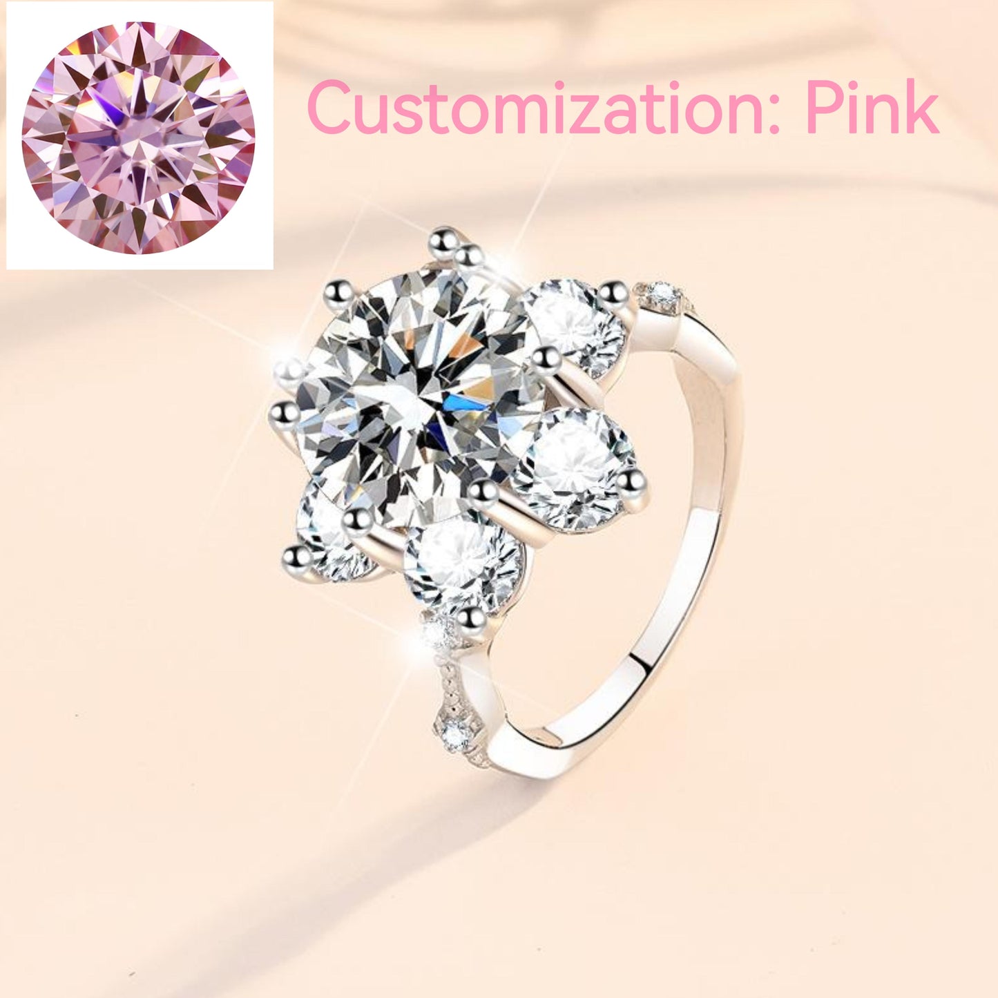 NO.128 S925 Sterling Silver Synthetic Moissanite Ring Flower Ring fashion jewelry accessory woman girl promise ring Springtok