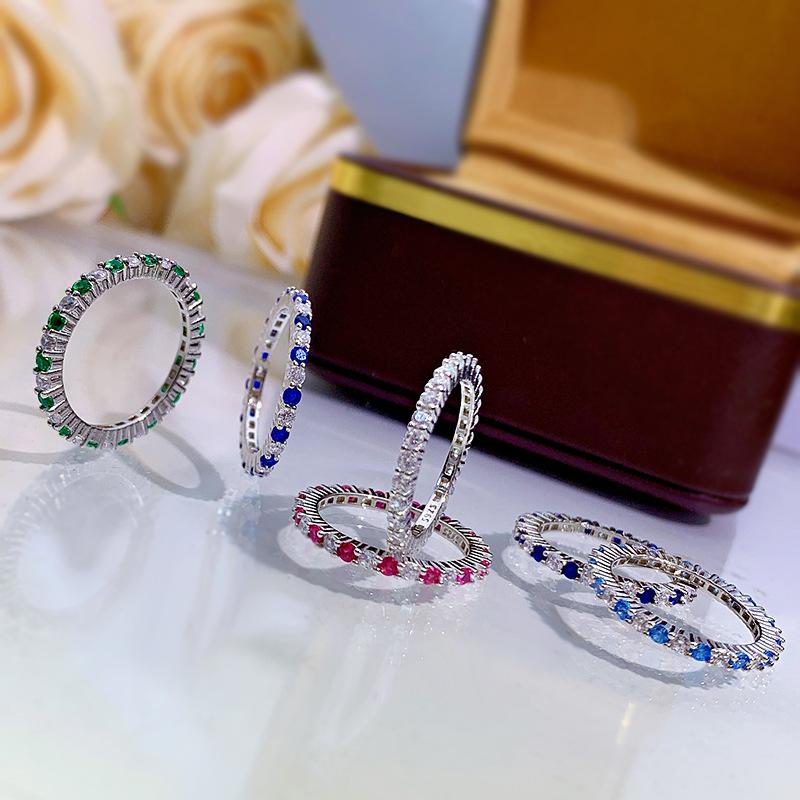 NO.096 S925 Sterling Silver Color Fine Row Ring 6A Cubic Zirconia Ring fashion jewelry accessory woman girl promise ring Springtok