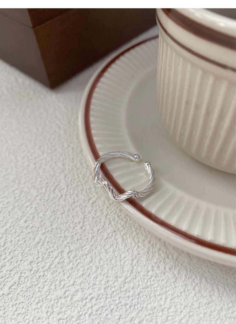 S925 Sterling Silver Simple Irregular Wave Braided Open Ring for Women - 513(45%)