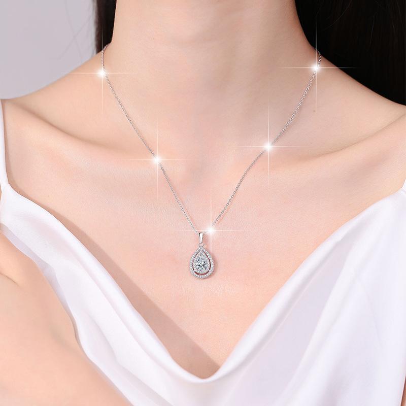 NO.198 925 sterling silver pear-shaped 1 karat synthetic moissanite Necklace Birthday Gift Minimalist Pendant Necklace Springtok
