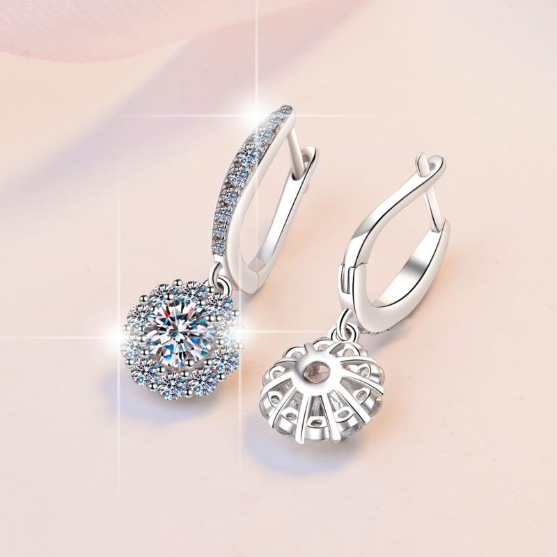 NO.173 S925 Sterling Silver Flower Dangling Earrings Round Earrings Glittering daily life Earrings Springtok