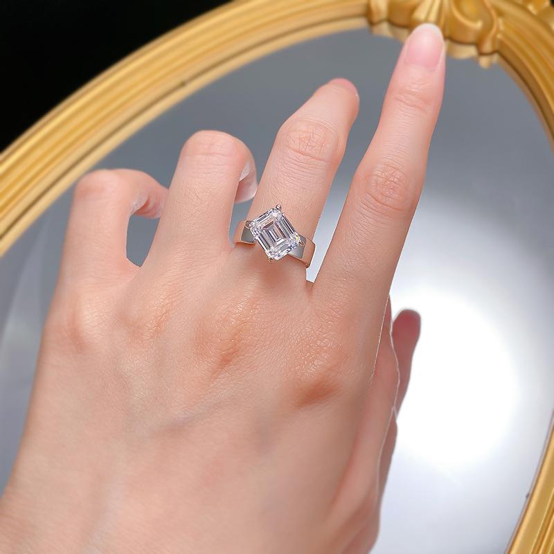 NO.068 S925 Sterling Silver Grandma Cut Rectangular Ring 8*10mm 6A Cubic Zirconia Ring fashion jewelry accessory woman girl promise ring Springtok