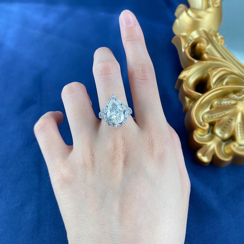 NO.035 S925 Sterling Silver Ice Flower Cut Pear-Shaped 10 * 14mm Ring with 8Aubic Zirconia - Elegant Daily Life and Birthday Gift for Women fashion jewelry accessory woman girl promise ring Springtok