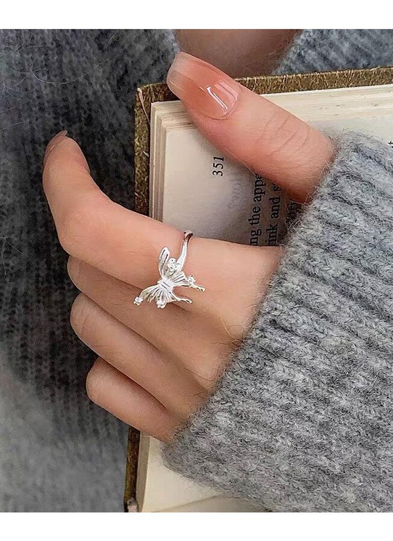 925 Sterling Silver Irregular Three-Dimensional Butterfly Ring for Women Open Ring -523(45%)