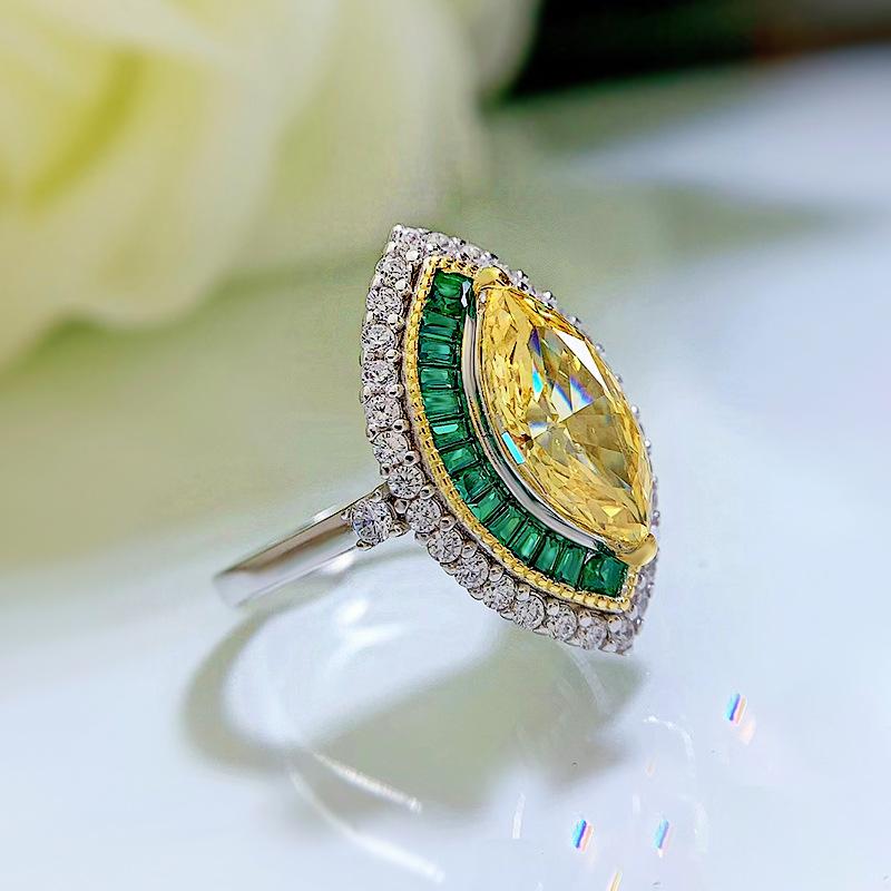 NO.075 S925 Sterling Silver Marquise Ice Flower Cut Horse Eye Ring 6*13 8A Cubic Zirconia - Elegant Luxury Daily Life Gift for Women fashion jewelry accessory woman girl promise ring Springtok