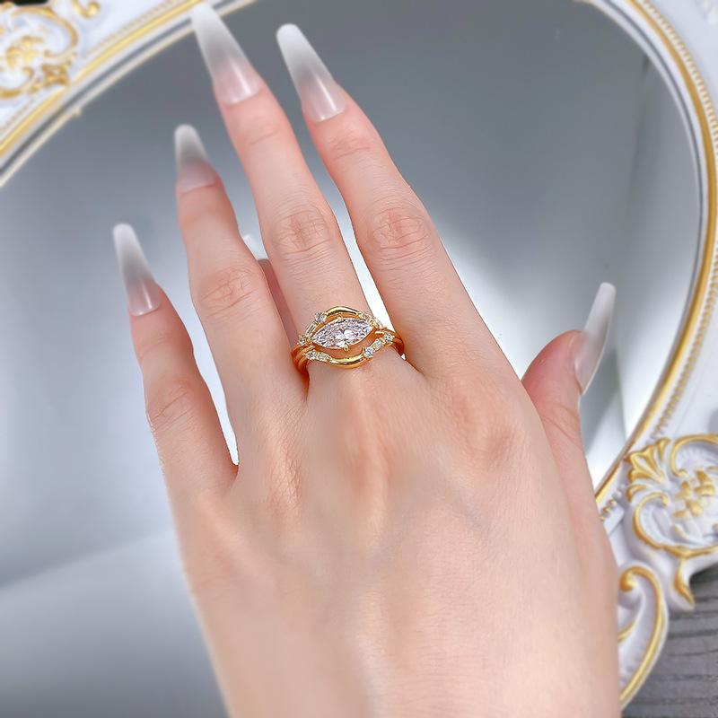 S925 Sterling Silver Marquise Ring 6*12mm 6A Cubic Zirconia Ring Three-piece ring set fashion jewelry accessory woman girl promise ring Springtok-358(35%)