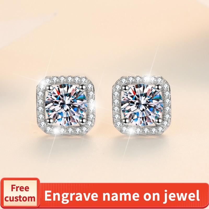 NO.162 S925 Sterling Silver High Grade Synthetic Moissanite Square Stud Earrings High Grade Of D Color E Cut VVS1 Clarity valentine gift elegant stud earring minimalist new style Springtok