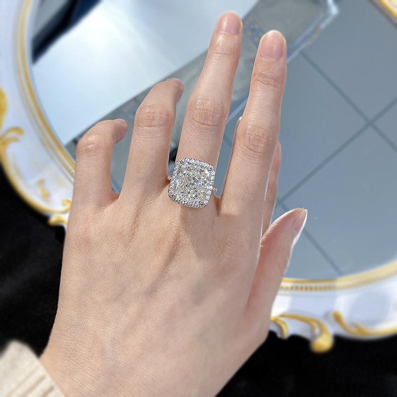 NO.015 S925 Sterling Silver Ice Flower Cut High Carbon Ring 12*14 8A Cubic Zirconia Ring fashion jewelry accessory woman girl promise ring Springtok