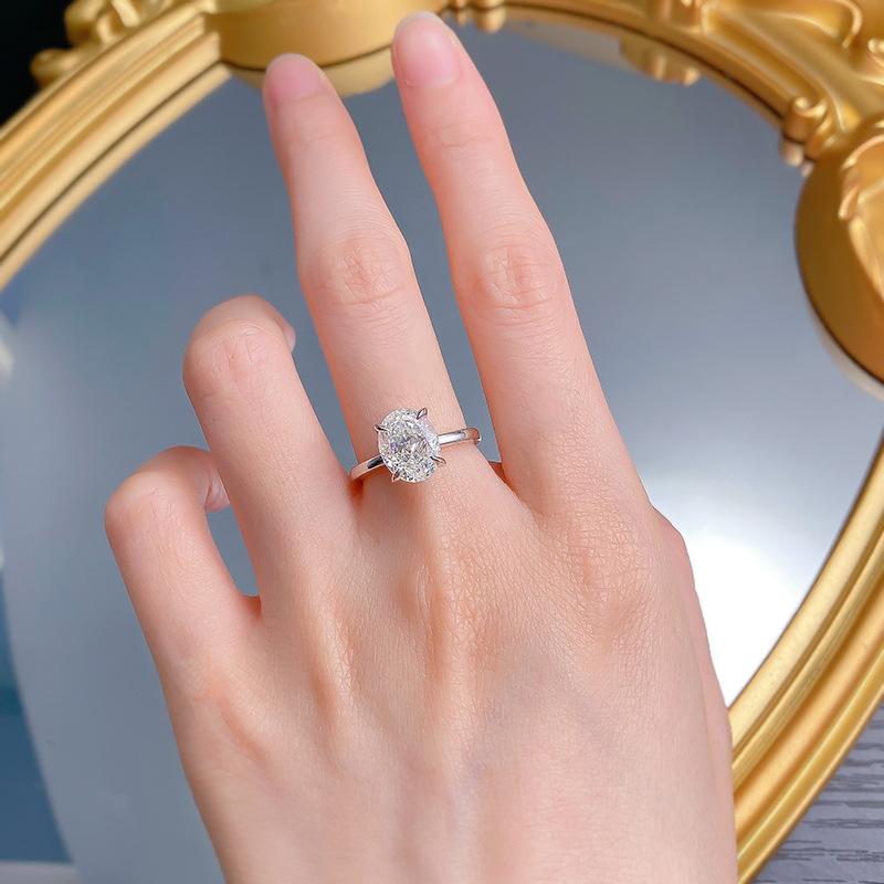 NO.039 S925 Silver Oval Ice Flower Cut Oval Ring 8 * 10mm 8A Cubic Zirconia Ring fashion jewelry accessory woman girl promise ring Springtok