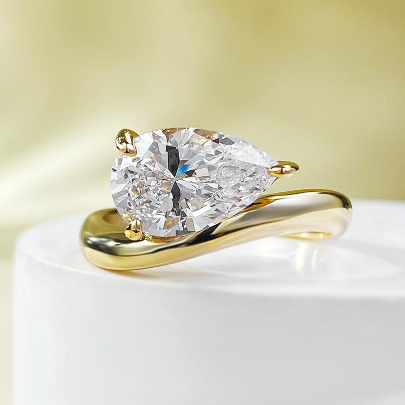 NO.029 S925 Sterling Silver Pear Ice Flower Cut Pear Ring 2 Karat 8A Cubic Zirconia Ring fashion jewelry accessory woman girl promise ring Springtok