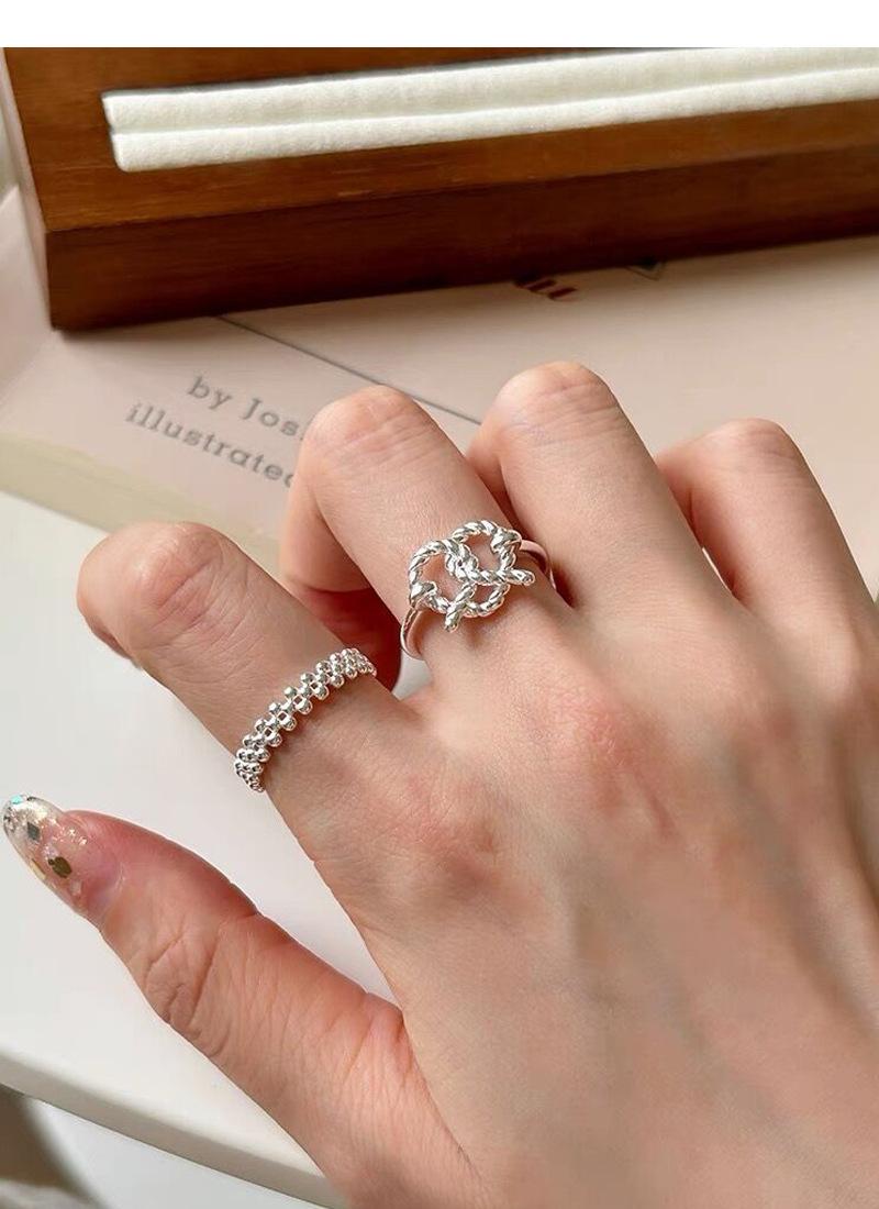 S925 Sterling Silver Double Layer Round Bead Ring Female Open Ring -544(45%)