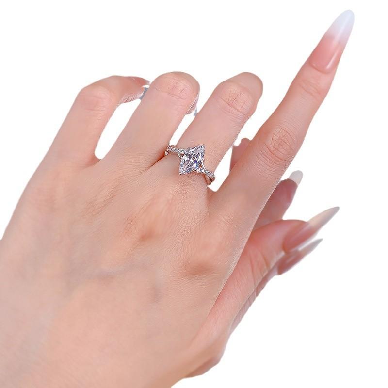 NO.073 S925 Sterling Silver Marquise Cut Horse Eye Ring 6*12 6A Cubic Zirconia Ring fashion jewelry accessory woman girl promise ring Springtok