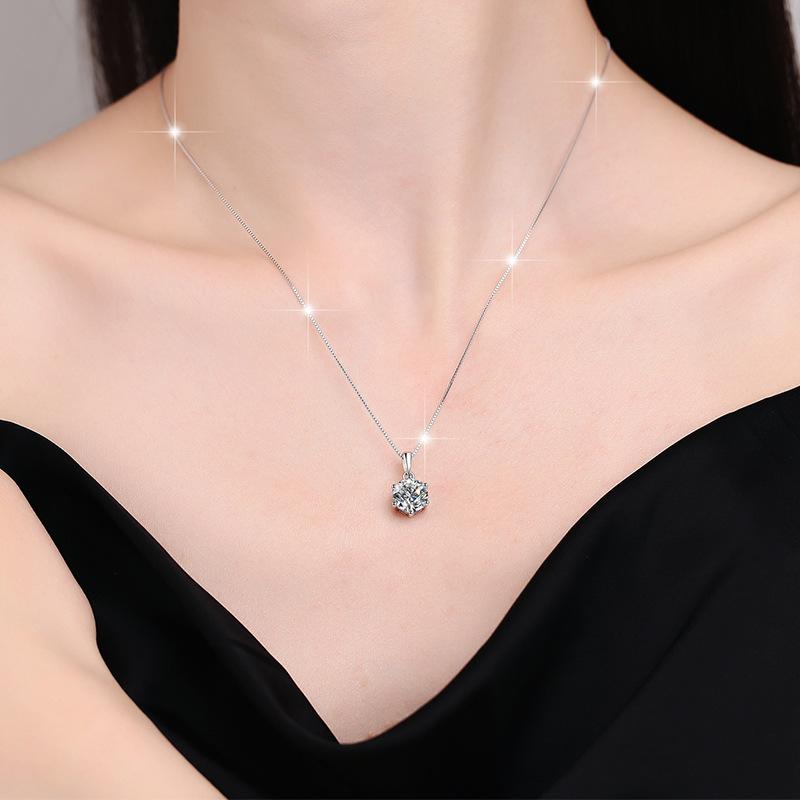 NO.192 S925 Sterling Silver Six Claw High Grade Synthetic Moissanite Certified Pendant /1 /2 /3 /5 Carat D Color E Cut VVS1 Clarity Birthday Gift Minimalist Pendant Necklace Springtok