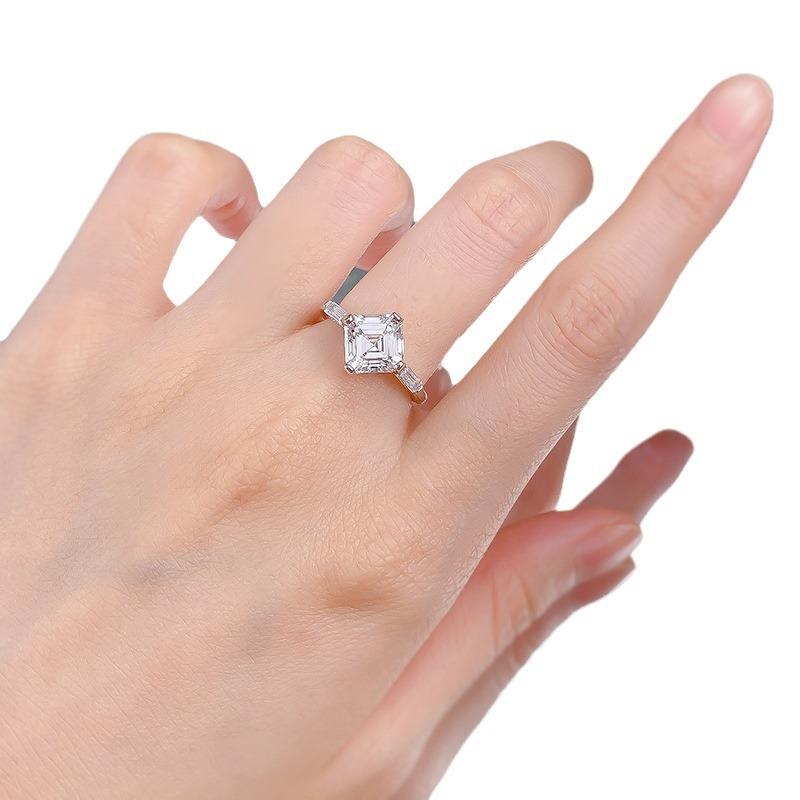 NO.026 S925 Sterling Silver Asscher Cut Square Ring 8*8mm 8A Cubic Zirconia Ring fashion jewelry accessory woman girl promise ring Springtok