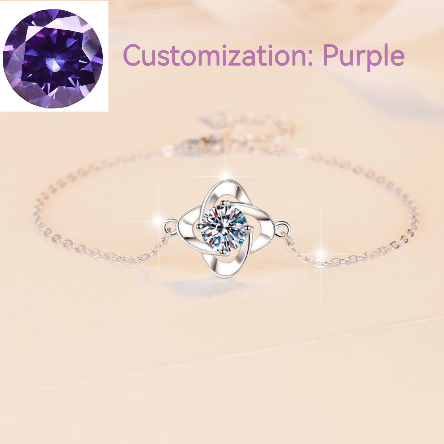 NO.142 925 Sterling Silver Four Petals Bracelet Synthetic Moissanite Bracelet