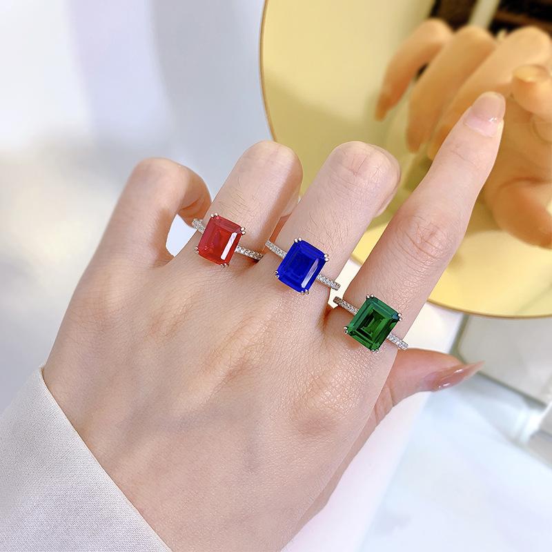 NO.072 S925 Sterling Silver Grandmother Cut Square Ring 8*10mm 6A Cubic Zirconia Ring fashion jewelry accessory woman girl promise ring Springtok