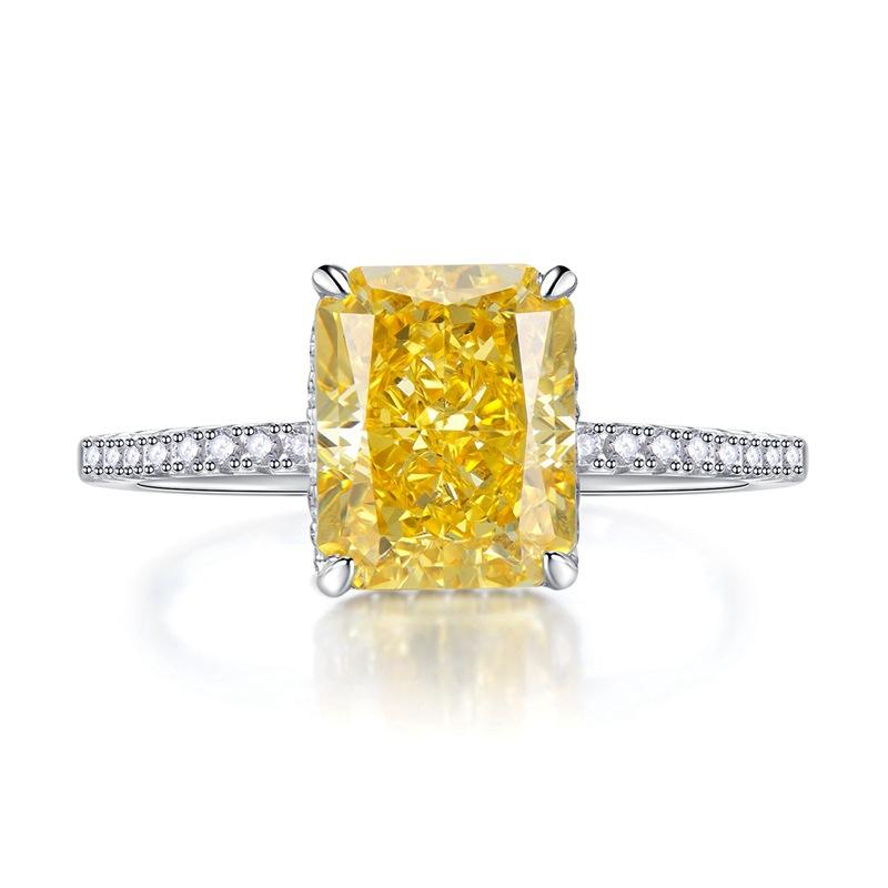 NO.022 S925 Sterling Silver Ice Flower Cut Square Ring 8*10mm 8A Cubic Zirconia Ring fashion jewelry accessory woman girl promise ring Springtok