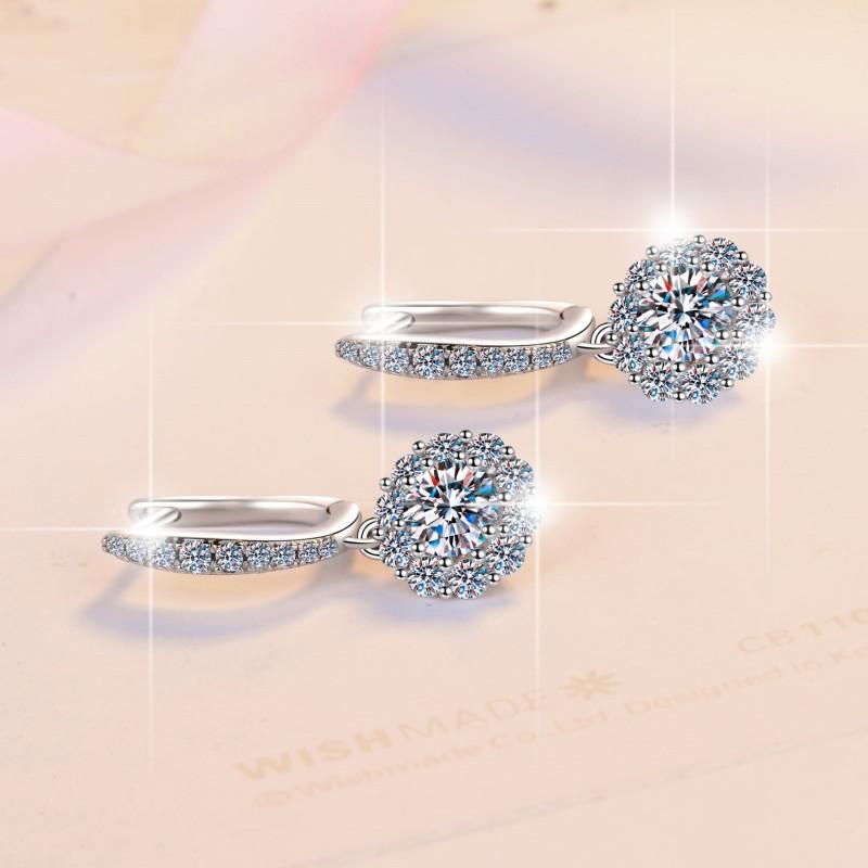 NO.173 S925 Sterling Silver Flower Dangling Earrings Round Earrings Glittering daily life Earrings Springtok