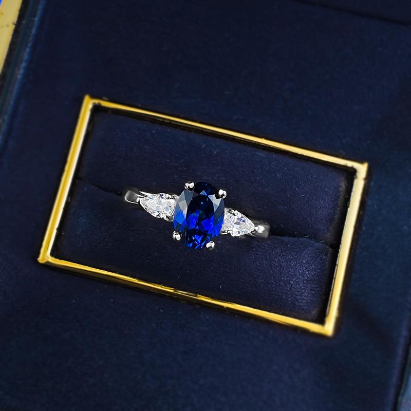 NO.053 S925 Sterling Silver Oval Cut Ring Red/Blue 6*8mm 6A Cubic Zirconia Ring fashion jewelry accessory woman girl promise ring Springtok