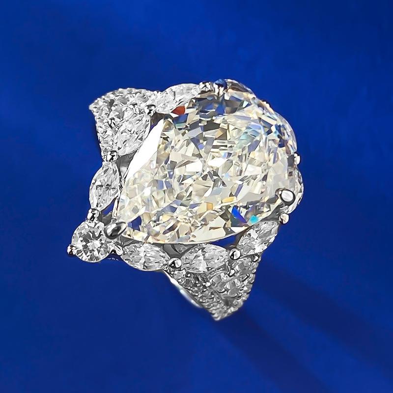 NO.035 S925 Sterling Silver Ice Flower Cut Pear-Shaped 10 * 14mm Ring with 8Aubic Zirconia - Elegant Daily Life and Birthday Gift for Women fashion jewelry accessory woman girl promise ring Springtok