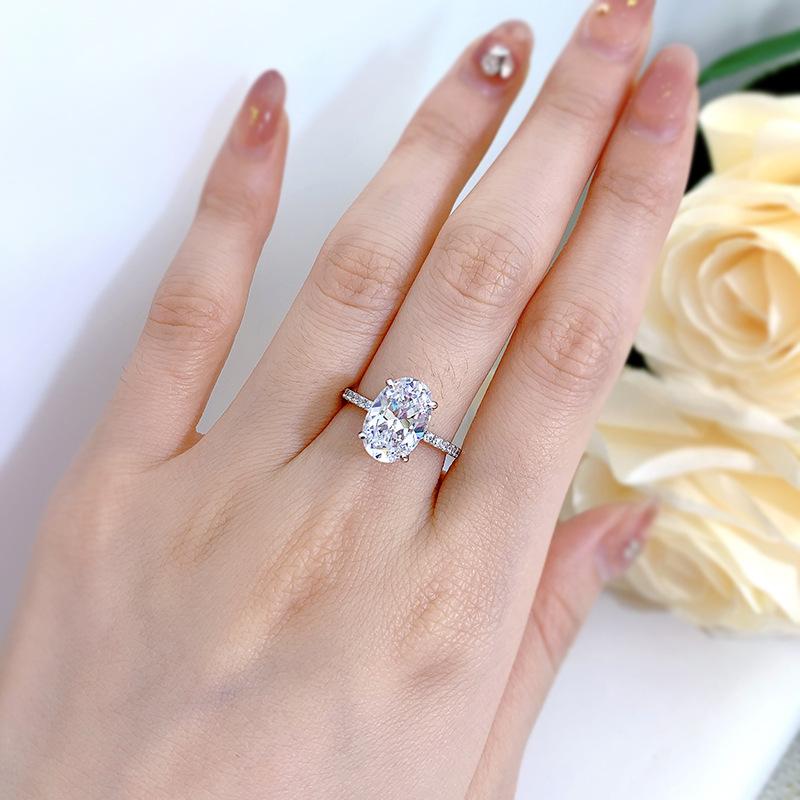 NO.001 S925 Sterling Silver Radiant Cut Oval Four-Claw Ring 8*12 8A Cubic Zirconia Ring fashion jewelry accessory woman girl promise ring Springtok