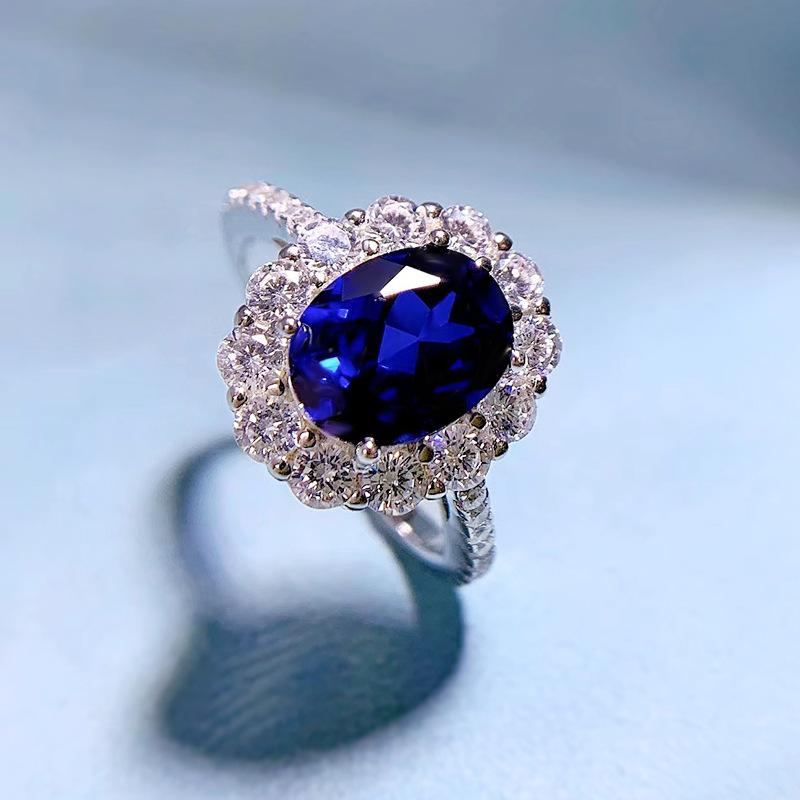 NO.054 S925 sterling silver oval cut ring 7*9mm 6A blue cubic zirconia ring fashion jewelry accessory woman girl promise ring Springtok