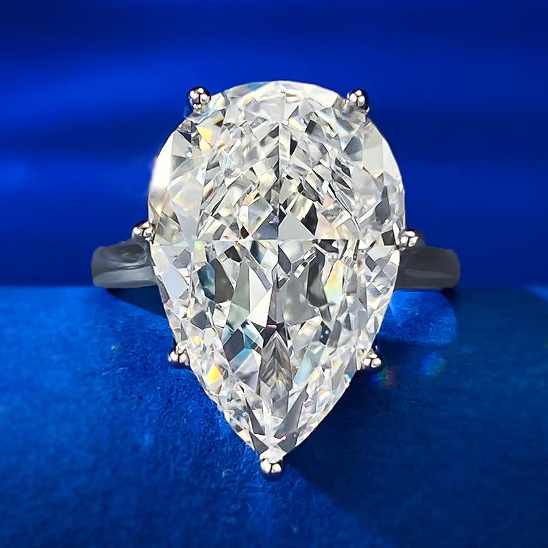 NO.033 S920ng silver Pear Ice Flower Cut Pear Ring 12*18mm 8A Cubic Zirconia Ring fashion jewelry accessory woman girl promise ring Springtok