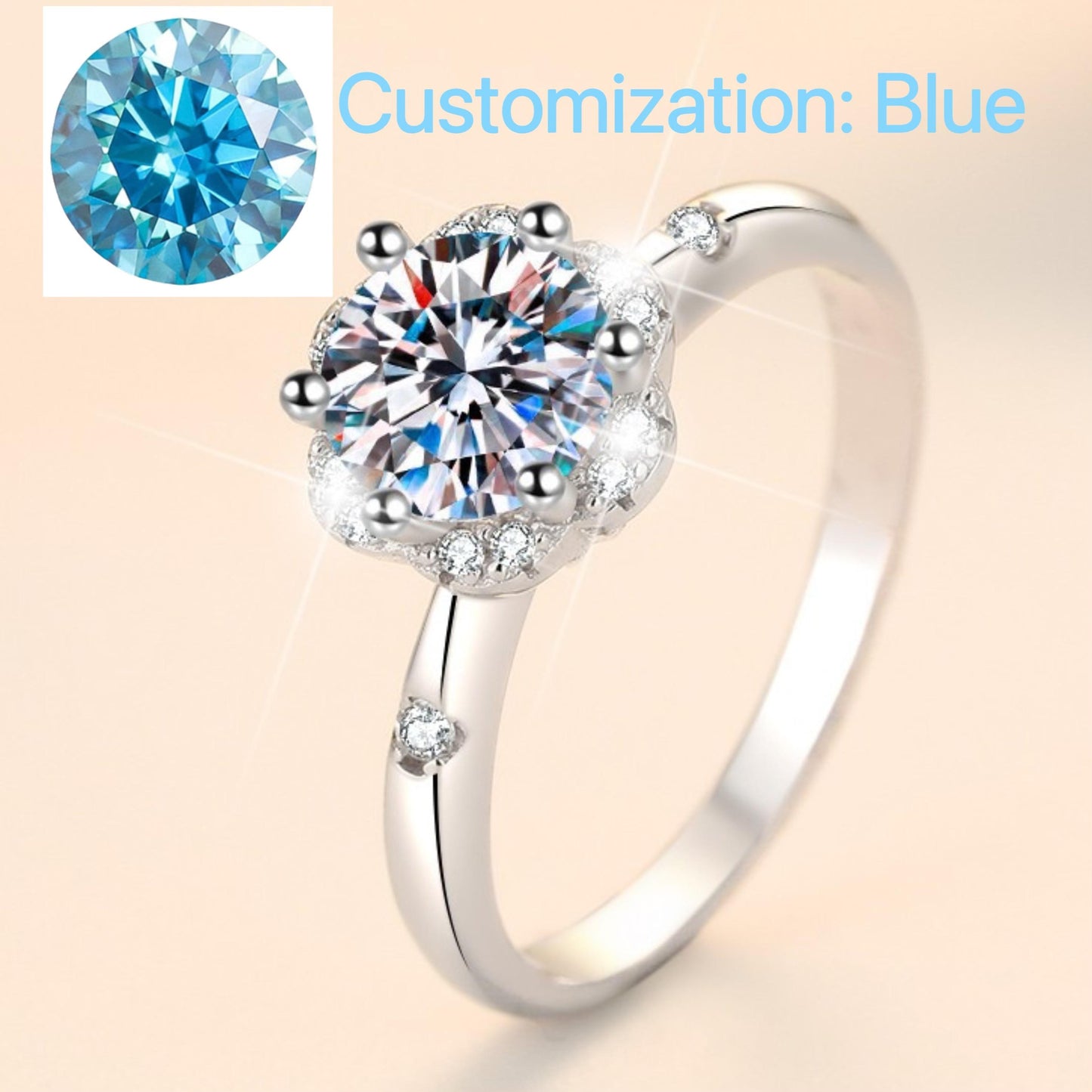 NO.110 S925 Sterling Silver Six-Claw Ring Synthetic Moissanite Ring fashion jewelry accessory woman girl promise ring Springtok