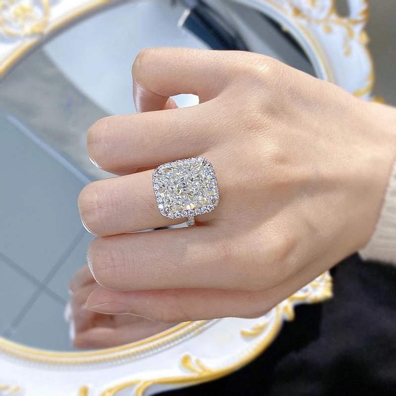 NO.015 S925 Sterling Silver Ice Flower Cut High Carbon Ring 12*14 8A Cubic Zirconia Ring fashion jewelry accessory woman girl promise ring Springtok