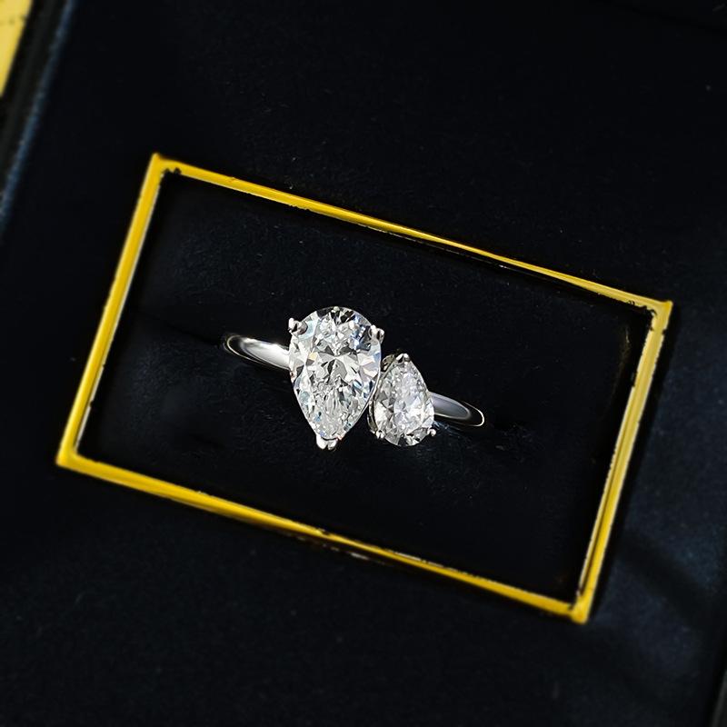 NO.030 S925 Sterling Silver Pear Ice Flower Cut Double Pear-Shaped Ring 6 * 9mm 8A Cubic Zirconia Ring fashion jewelry accessory woman girl promise ring Springtok