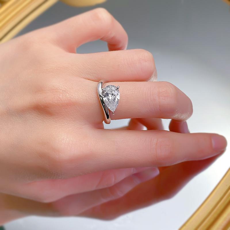 NO.029 S925 Sterling Silver Pear Ice Flower Cut Pear Ring 2 Karat 8A Cubic Zirconia Ring fashion jewelry accessory woman girl promise ring Springtok