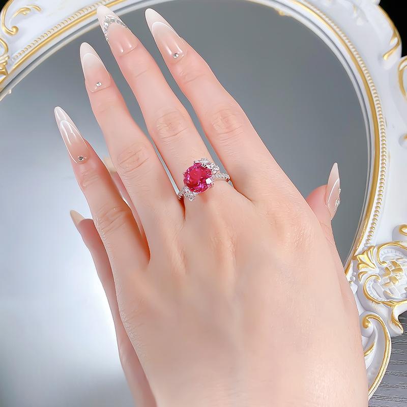 S925 Sterling Silver Rose Red Round Cut Butterfly Ring 6A Cubic Zirconia Ring-462(25%)