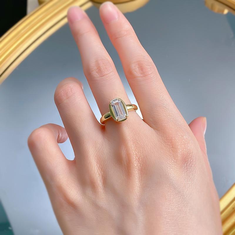 S925 Sterling Silver Grandma Cut Golden Cube Sugar Ring 5*10mm 6A Cubic Zirconia Ring Daily Wear fashion jewelry accessory woman girl promise ring-298(35%)