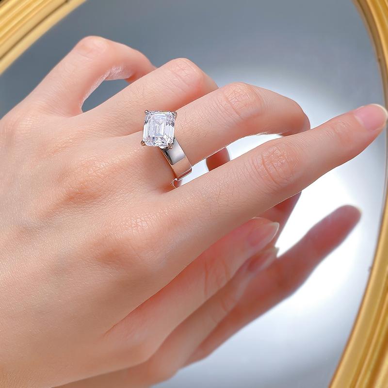 NO.068 S925 Sterling Silver Grandma Cut Rectangular Ring 8*10mm 6A Cubic Zirconia Ring fashion jewelry accessory woman girl promise ring Springtok